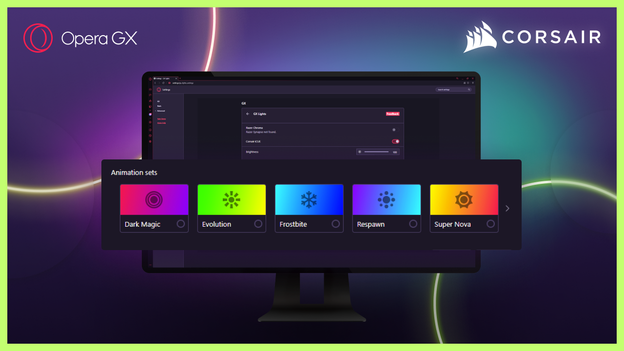 Opera GX integra CORSAIR iCUE y pone color a la navegación de los gamers